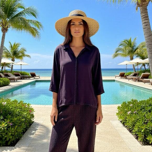 Norton McNaughton Dresses & Skirts - Vintage Norton Women 2X PullOn Pants Button UpShirt OutfitSet Embroidery Casual